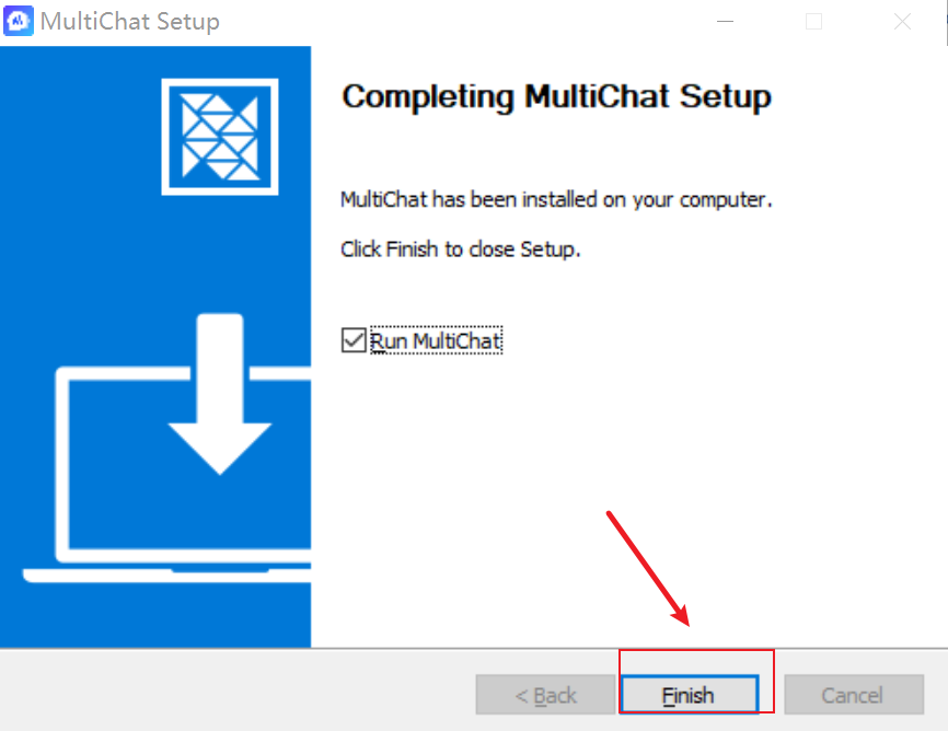 7. 安装完成后可勾选「Run MultiChat」立即启动客户端，点击「Finish」结束安装。